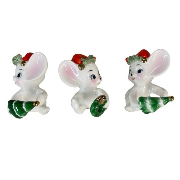 VTG 1950s-60s Napcoware Christmas Baby Mice Candle Hugger Figurines Bone China - Picture 3 of 8